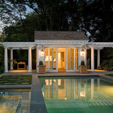 Small Pool House Designs, Backyard Pool Cabana, Small Pool House, Small Pool Houses, Pool House Design, Pool House Decor, Pool Guest House, Modern Pool House, Moderne Pools