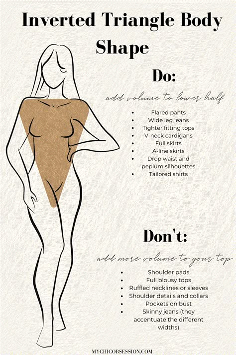 How to Dress an Inverted Triangle Body Shape (& Outfits!) - MY CHIC OBSESSION Dresses For Triangle Body Shape, Dress For Triangle Body Shape, Face Shape Inverted Triangle, Top For Big Bust, Inverted Body Shape, Triangle Outfit, V Shape Body, Inverted Triangle Body Shape Outfits, Inverted Triangle Body Shape Fashion