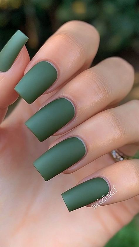 Olive Green Fall Nails, Square Fall Nails, Matte Fall Nails, Green Fall Nails, Olive Green Nails, Army Nails, Gold Hair Colors, Copper Glitter, November Nails