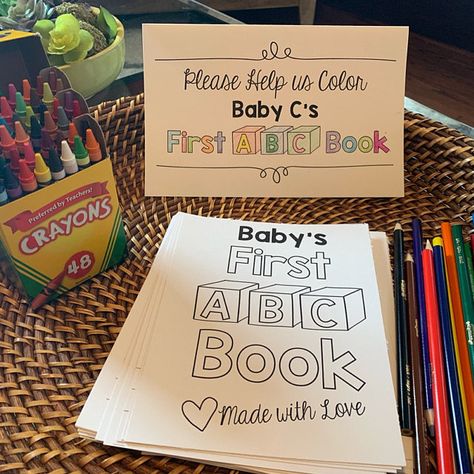 Book Baby Shower Activity / Personalized ABC Book Coloring / | Etsy Baby Shower Neutral, Shower Activities, Baby Shower Activity, Abc Printables, Abc Coloring, Book Baby, Abc Book, Baby Shower Activities, Baby Shower Planning