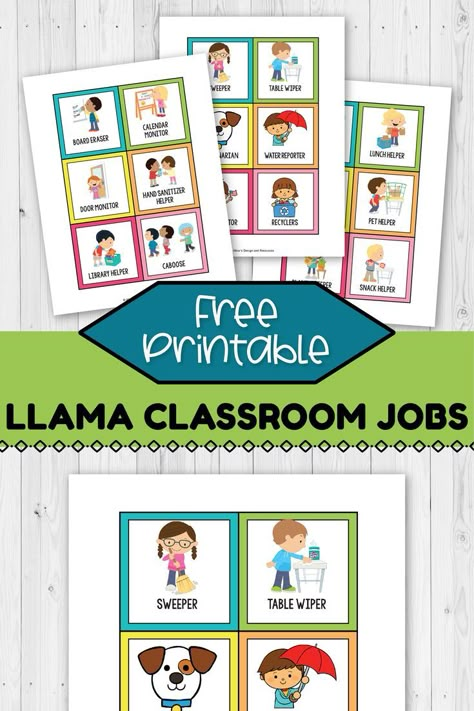 Jobs For Kindergarten, Classroom Job Chart Free, Classroom Jobs Free, Preschool Job Chart, Class Jobs Display, Kindergarten Jobs, Cactus Classroom Decor, Preschool Jobs, Llama Classroom