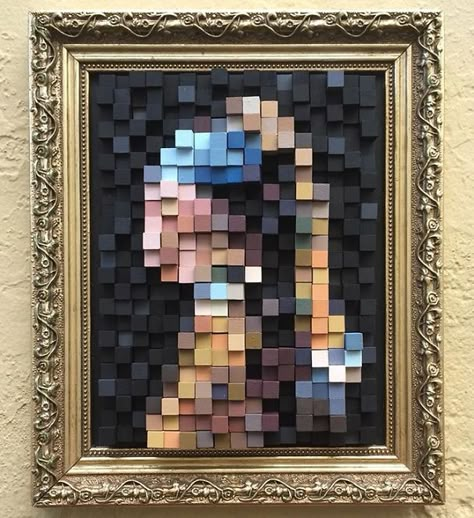 These Modern Masterpieces Into Pixelated Street Art | Bored Panda Painting Corner, Famous Artworks, Art Therapy Projects, Nintendo Entertainment System, Wooden Cubes, Pixel Design, New Media Art, Famous Artwork, Collaborative Art