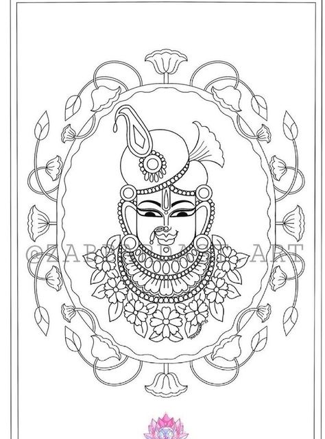 Shree Nathji Drawing Sketch, Tanjore Painting On Blouses Sketch, Shri Nath Ji Painting, Pichwai Cow Sketch Outline, Shrinathji Sketch, Pichwai Drawing For Tracing, Shreenathji Sketch, Shrinathji Drawing, Shreenathji Drawing