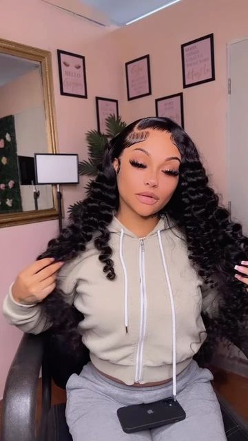 Deep Wave Install, Deep Wave Wand Curls, Deep Side Part Wig With Curls, No Part Deep Wave Wig, Deepwave Frontal Wig Hairstyle Ideas, Wand Curls On Deep Wave Hair, Styles With Deep Wave Hair, Deep Wave Half Up Half Down, Deepwave Frontal Hairstyles