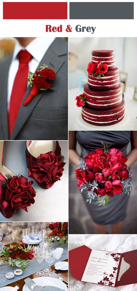 red and grey winter wedding color inspiration Winter Wedding Colors Schemes, Red And Grey Wedding, Red Grey Wedding, Grey Wedding Colors, Grey Winter Wedding, Wedding Colors Schemes, Wedding Color Schemes Winter, Winter Wedding Color Palette, Wedding Colors Red