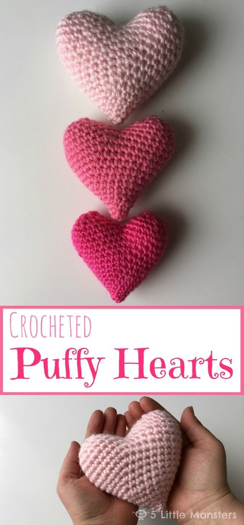 Crocheted Puffy Hearts // Free pattern Heart Shaped Pillow Crochet Pattern, Stuffed Crochet Hearts Free Pattern, Heart Shaped Crochet Pattern, Crochet Puffy Hearts Free Pattern, Puffy Heart Crochet Pattern, Amigurumi Heart Pattern, Crochet Stuffed Heart Free Pattern, Crochet Heart Amigurumi Free Pattern, Crochet Puffy Heart