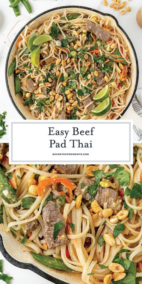 With tender beef, layers of flavor, and a healthy dose of veggies this EASY Beef Pad Thai recipe is a winner on so many levels! Beef Pad Thai Recipe, Asian Cuisine Recipes, Dinner Favorites, Best Beef Recipes, Fancy Dinner Recipes, Thai Recipe, Pad Thai Recipe, Food Appetizers, Tender Beef