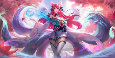 Spirit Blossom Ahri, Ahri Wallpaper, Spirit Blossom, Zed League Of Legends, Ahri Lol, League Of Legends Poster, Legend Images, League Of Legends Comic, Ahri League