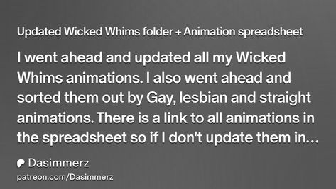 Updated Wicked Whims folder + Animation spreadsheet | Dasimmerz Wicked Whims Animations, Wicked Whims Sims 4, Sims 4, Wicked