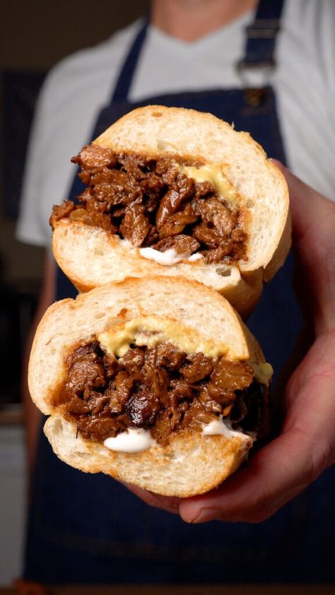 Vegan French Dip - Thee Burger Dude Vegetarian French Dip, Vegan Protein Sandwich, Vegan French Cuisine, Thee Burger Dude, Fun Vegan Recipes, Vegan French Dip, Vegan French Recipes, Veggie Meat, Horseradish Mustard