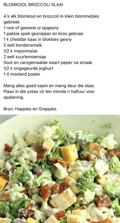 Salads For Braaivleis, Boere Resepte Afrikaans, Braaivleis South Africa, South African Salads, South African Recipes Afrikaanse Resepte, Salad Recipes South Africa, South African Salad Recipes, Vegetable Dishes Recipes, South African Desserts