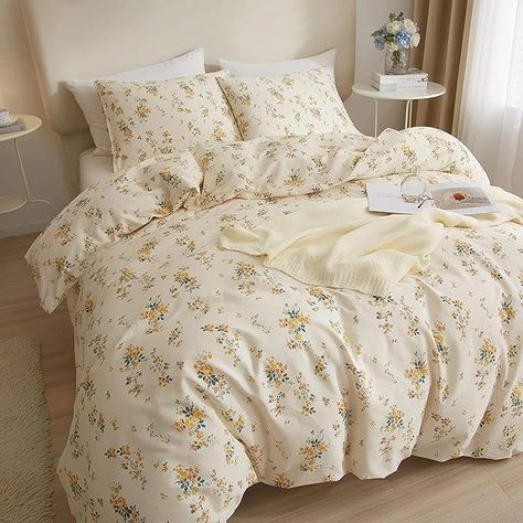 Cozy Floral Bedding, Yellow Flower Bedding, Yellow Floral Duvet Cover, College Bed Comforters, Flower Comforter Floral Bedding, Floral Boho Bedding, Flower Bed Comforter, Beige Floral Bedding, Yellow Floral Sheets