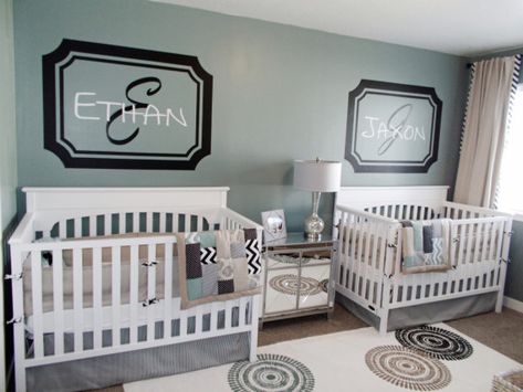 Project Nursery - DIY Twins Nursery Cribs Nursery Rugs Boy, Twin Boys Nursery, Twin Baby Rooms, Shared Nursery, Boy Nursery Themes, Baby Boy Bedroom, Baby Nursery Themes, Nursery Room Boy, Nursery Crib