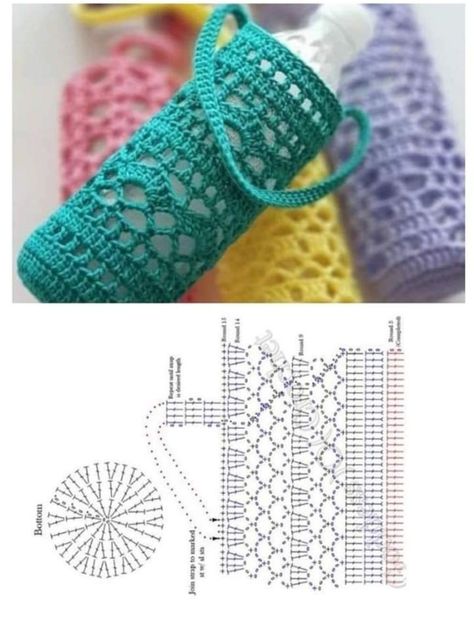 Crochet Basket Tutorial, Crochet Water Bottle Holder, Crochet Purse Pattern Free, Water Bottle Bag, Crochet Bag Pattern Free, Mode Crochet, Crochet Handbags Patterns, Blanket Knitting, Crochet Purse Patterns