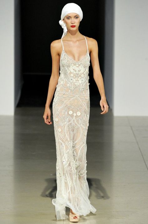 Temperley London's Spring 2012 RTW collection, photo via Style.com See Thru Gown, See Thru Dress, See Thru Dresses, Spaghetti Strap Wedding Dress, London Spring, Wedding Dresses With Straps, Embellished Gown, Temperley London, Gorgeous Gowns