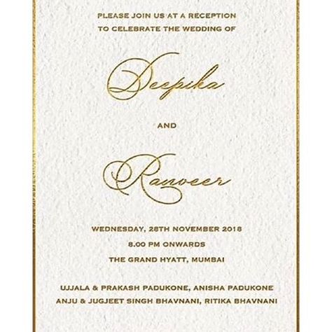 Reception Invitation Cards Indian, Grand Wedding Reception, Deepika Padukone Ranveer Singh, Indian Reception, Wedding Reception Cards, Reception Invitation, Grand Wedding, Wedding Reception Invitations, Indian Wedding Reception