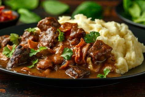 Liver Bacon And Onions Recipe, Liver Casserole Recipes, Liver And Bacon Recipes, Slow Cooker Liver And Onions, Pork Liver Recipes, Liver And Bacon Casserole, Bacon Stew, Bacon Casserole Recipes, Liver And Bacon