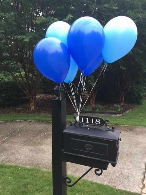 Baby Shower Mailbox Balloons Garage Baby Shower Ideas, Balloon Mailbox Decor, Mailbox Party Favor, Mailbox Balloons, Bridal Shower Mailbox Decoration, Balloons Around Marquee Letters, Blue's Clues Mailbox, Graduation Balloons, Dino Party