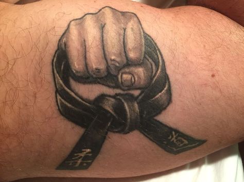 Karate Tattoos, Bjj Tattoo, Belt Tattoo, Fist Tattoo, Judo Club, Black Belt Karate, Judo Karate, Karate Belt, Arm Tattoos For Guys