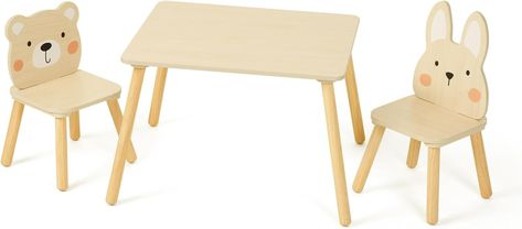 Amazon.com: OOOK Kids Wood Table and Chair Set - Including 2 Animal Chairs - Waterproof Desktop - Adorable Toddler Table Chairs Set for Eating, Snack Time and Play Games : Home & Kitchen Toy Table, Animal Table, Animal Chair, Kids Playroom Furniture, Toddler Table And Chairs, Toddler Table, Kids Chair, Church Nursery, Table And Chair Set