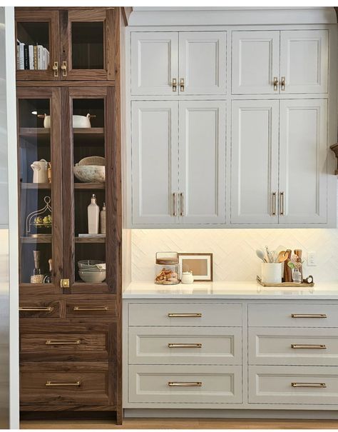 Tall Ceiling Kitchen Cabinets, Two Wall Kitchen, Transitional Kitchen Wood Cabinets, Floor To Ceiling Kitchen Cabinet Wall, Stained Wood Pantry Cabinet, Stoffer Home Cabinetry, Oyster Ceramic, Nrown Cabinet Kitchen, New Traditional Kitchen