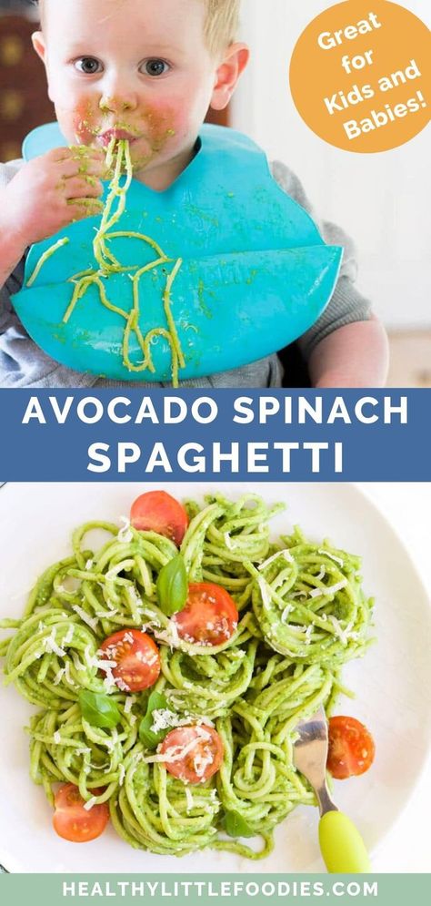 Dairy Free Meals For Toddlers, Avocado For Babies, Avocado Pasta Sauce For Baby, Spinach For Toddlers, Avocado Recipes For Toddlers, Vegan Food For Kids, Baby Protein Ideas, Avocado Recipes Toddler, Spinach Recipes For Toddlers