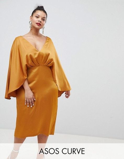 f337d999d9ad116a7b4f3d409fcc6480desc35687869ri Plunge Midi Dress, Bright Dress, Deep Plunge, Curvy Model, Classy Dress Outfits, Asos Curve, African Fashion Women, Moda Vintage, Kimono Sleeve