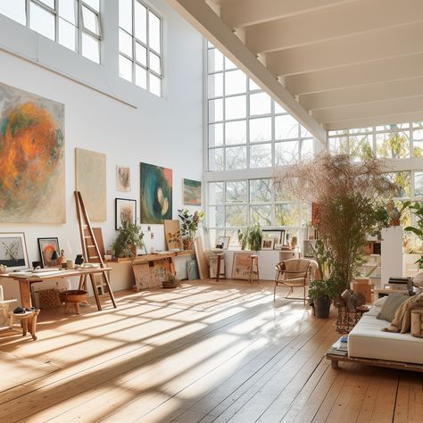 Work Studio Aesthetic, Dream Art Studio Aesthetic, Italian Art Studio, Nyc Art Studio, Sunroom Art Studio Ideas, Cool Art Studio, Home Art Studio Aesthetic, Art Studios At Home, Sunroom Art Studio