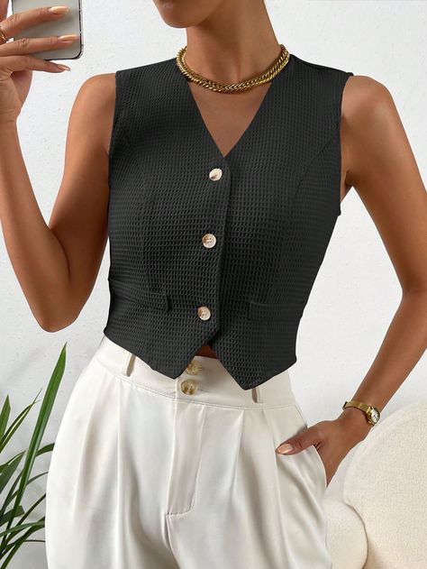 Gilet Outfit Women, Gilet Outfit, Outfits Juvenil, Plain Vest, Waistcoat Woman, Vest Top, Elegant Outfit, Blazers For Women, Cute Tops