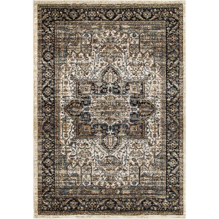 Accent the Wellington rug's timeless patterns with your own personal flair. The rich gold and glistening blue colors, as well as the subtle flower patterns and traditional qualities with a modern twist, all combine to create an outstanding centerpiece. Simple to clean, non-shedding, stain, and fade resistant. Size: 5'1" x 7'6".  Color: Off-White. Orian Rugs, Updated Traditional, New Traditional, Color Depth, Floor Covering, Family Heirloom, White Rug, White Area Rug, Rugs And Carpet