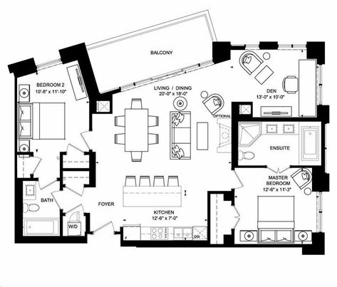 2 Bedroom Floor Plans Apartment, French Apartment Layout, Luxury Apartment Layout, Fancy Apartment, Kensington Apartment, 2 Bedroom Floor Plans, Flat Layout, Plan Paris, French Apartment