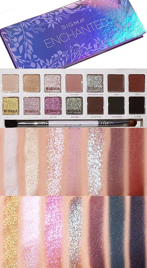 Review and swatches of Sigma Beauty Enchanted Eye Shadow Palette. Eyeshadow Palette Swatches, Sigma Palette, Profusion Eyeshadow Palette Looks, Mermaid Makeup Palette, Sigma Eyeshadow Palette, Fairy Eyeshadow Palette, Disney Eyeshadow Palette, Yellow Eyeshadow, Best Eyeshadow Palette