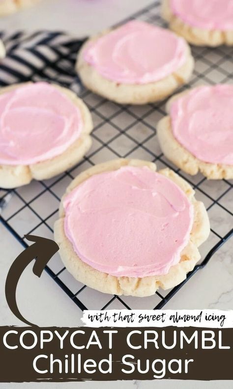 Copycat Crumbl Chilled Sugar Cookies - Cooking With Karli Crumble Sugar Cookie Copycat, Crumbl Sugar Cookies, Swig Sugar Cookie Recipe, Drop Sugar Cookie Recipe, Almond Icing, Swig Sugar Cookies, Chewy Sugar Cookie Recipe, Crumble Cookie Recipe, Drop Sugar Cookies