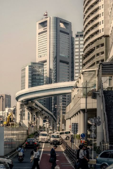 Tokyo - View over Yurikamome Line to Shidome skyscrapers by Roogeri on Flickr. City Photography Japan, Japanese City Street, Tokyo Skyscraper, City Photography Tokyo, Japan Cities Aesthetic, Tokyo Cityscape, Tokyo Streets, Japan Street, Tall Buildings