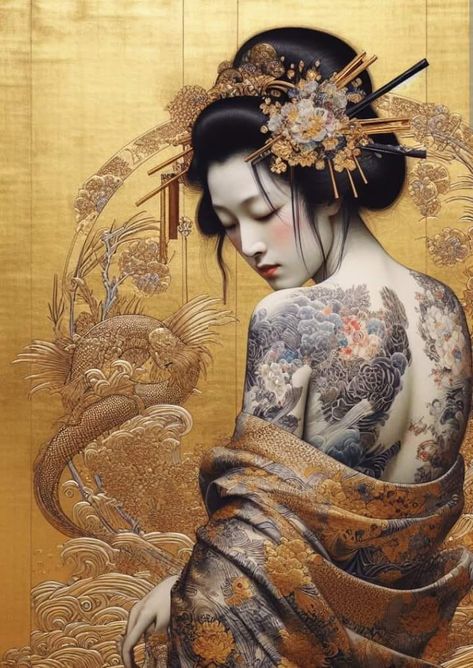 Japanese Portrait, Geisha Artwork, Backpiece Tattoo, Female Samurai, Geisha Tattoo, Art Deco Paintings, Book Graphic, Spiritual Paintings, Japan Painting