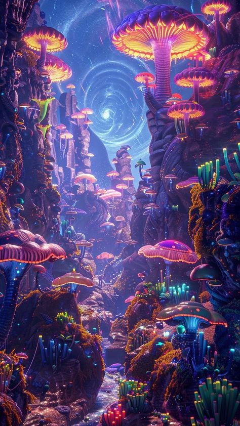 beatiful Alien Worlds Landscape, Science Fiction Artwork, Dream Fantasy, Alien Planet, Alien Worlds, Fantasy Creatures Art, Mushroom Art, Fantasy Art Landscapes, Dreamy Art