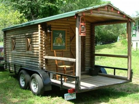 log cabin rv 17 Log Cabin Trailer Home, Cabin On Trailer, Traveling Boutique, Cabin Trailer, Cabin On Wheels, Cabin Porches, Homemade Camper, Tiny House Camper, Small Log Cabin