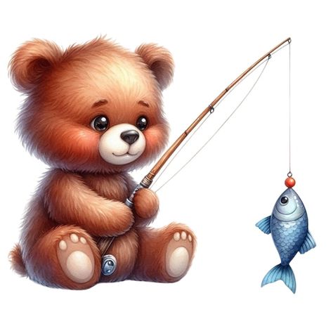 Fishing Drawing, Fishing Clipart, Bear Drawings, Bear Fishing, Bear Sitting, Fish Clipart, Bear Drawing, Fish Illustration, Fish Drawings