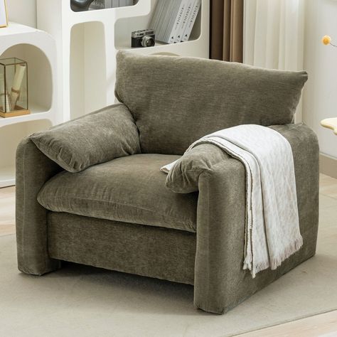 Comfy and contemporary, this armchair will infuse your home with effortless modern style. Sink into pillowy plush comfort with the Chenille Armchair. Featuring an overstuffed design, this accent chair offers premium comfort with its plump cushions and soft, stain-resistant performance Chenille upholstery. A welcoming nest of comfort in your home, the Armchair is ideal for relaxing with a good book or comfortably lounging & enjoying conversation with friends & family. Specifications Material: sol Bedroom Accent Chair With Ottoman, Accent Chairs Comfy, Cozy Chair And Ottoman, Big Armchair Oversized Chair, Couches And Chairs Living Room, Two Chairs And Couch Living Room, Accent Seating Living Room, Albany Park Chair, Swivel Reading Chair