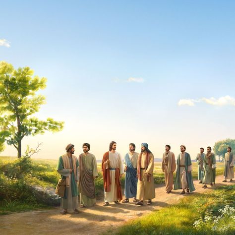 Jesus With Disciples, Jesus And Disciples, Jesus And His Disciples, Walking With Jesus, Christian Background Images, Catholic Artwork, Walk With Jesus, Jesus Cartoon, Christian Backgrounds