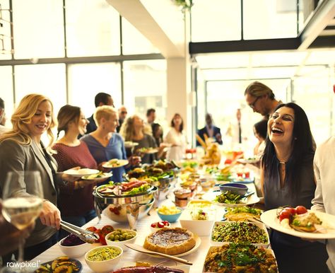 Diverse people at an international dinner buffet | free image by rawpixel.com Reception Food, Office Lunch, Catering Ideas, Catering Menu, People Eating, Buffet Food, Event Food, Catering Services, Wedding Catering