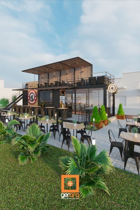 Rooftop Restaurant Design, Small Restaurant Design, Cafe Exterior, Container Restaurant, Retail Facade, Container Cafe, Outdoor Restaurant Design, Restaurant Exterior, Cafe Concept