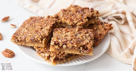 Keto Pecan Pie Bars - Low Carb Yum Keto Pecan Pie Bars, Pecan Pie Cookie, Pecan Pie Bar, Keto Pie, Keto Pecan Pie, Pecan Pie Cookies, Easy Bar Recipes, Pecan Bars, Nutrition Activities