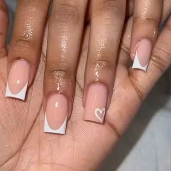 nails ideas - Buy nails ideas with free shipping on AliExpress Short Nude Nails, Cute Fake Nails, Press On Nails Nude, Short French Tip Nails, Teen Nails, Nail Hacks, Short French, Square Nail Designs, Nude Nail Designs