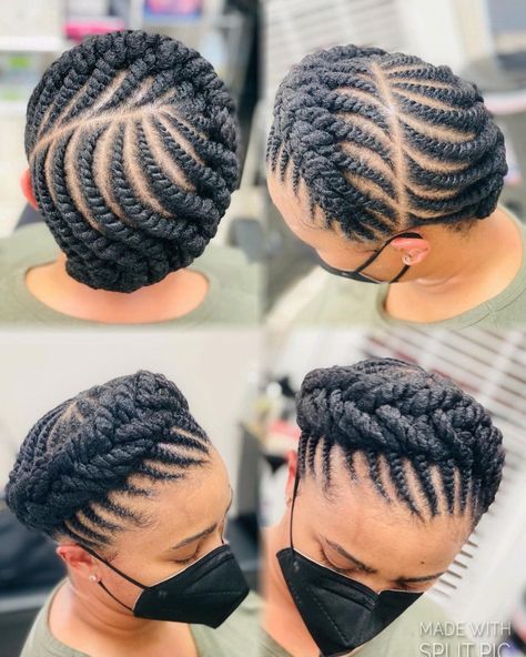 Two Strand Flat Twist Styles, Flat Twist Updo Natural Hair, Two Strand Twist Updo, Natural Hair Flat Twist, Cornrows Updo, Micro Braids Hairstyles, Latest Hair Braids, Flat Twist Hairstyles, Ghana Weaving