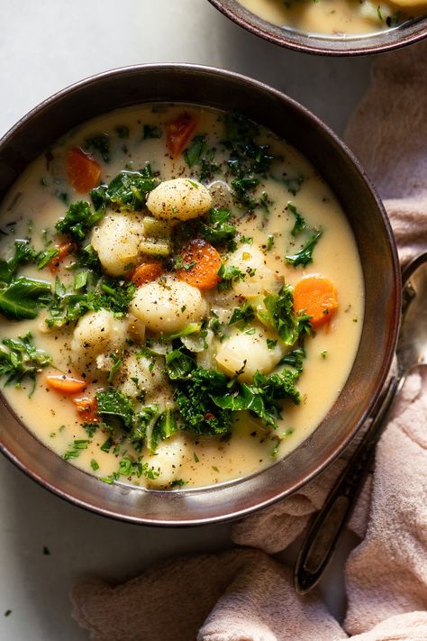 Plant Based Gnocchi Recipes, Vegetarian Recipes With Coconut Milk, Coconut Milk Dinner, Vegetarian Gnocchi Soup, Vegetarian Gnocchi, Meals Everyone Will Love, Vegetarian Tortilla Soup, Cauliflower Cheese Soups, Gnocchi Recipes Soup