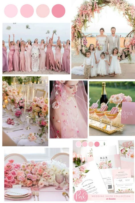 Pink Wedding Bliss - One2inspire Designs Pink Wedding Colour Schemes, Blush Pink Color Scheme Wedding, Pink Weddings Ideas Color Schemes, Blushing Pink Wedding, Light Pink And White Wedding Decorations, Pink Wedding Color Palettes, Wedding Pink Palette, Pink Palette Wedding, Pretty In Pink Wedding