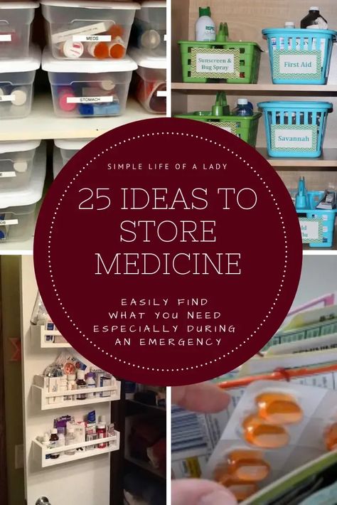 These 25 medicine storage ideas will help you manage your medicine easily. Pill Organizer Ideas Diy, Medicine Storage Ideas, Pill Box Diy, Pill Organizer Ideas, Storing Medicine, Medicine Dispenser, Diy Medicine, Medicine Cabinet Organization, Clear Storage Bins