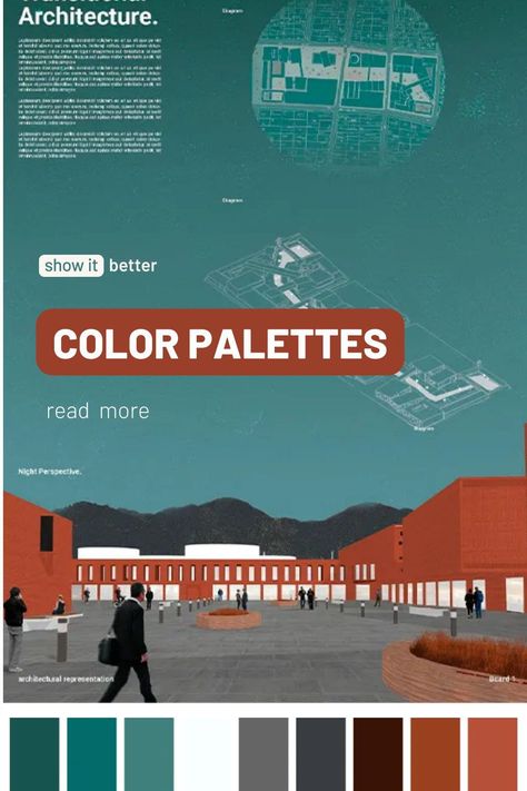 Poster Color Pallete, Architectural Portfolio Color Palette, Architectural Diagram Color Palette, Color Pallete Architecture Presentation, Color Palette For Architecture Portfolio, Architecture Color Pallete, Architect Color Palette, Landscape Design Color Palette, Site Analysis Color Palettes