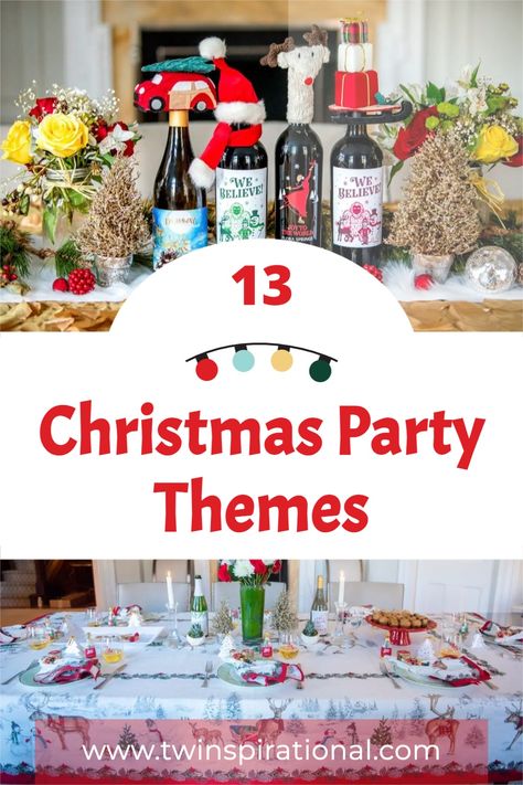 Christmas Food Themes Party Ideas, Christian Ladies Christmas Party Ideas, Themed Family Christmas Party, Christmas Party Themes 2024, Fun Christmas Themes Party, Christmas Party Mood Board, Holiday Theme Parties, Santa Christmas Party, Christmas Themed Ladies Night